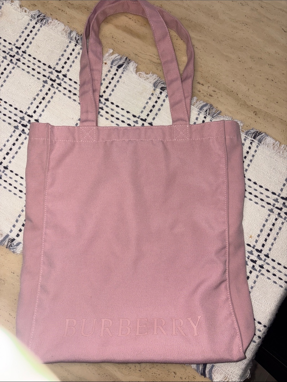 Burberry Dusty Pink Canvas Tote with Embossed Logo